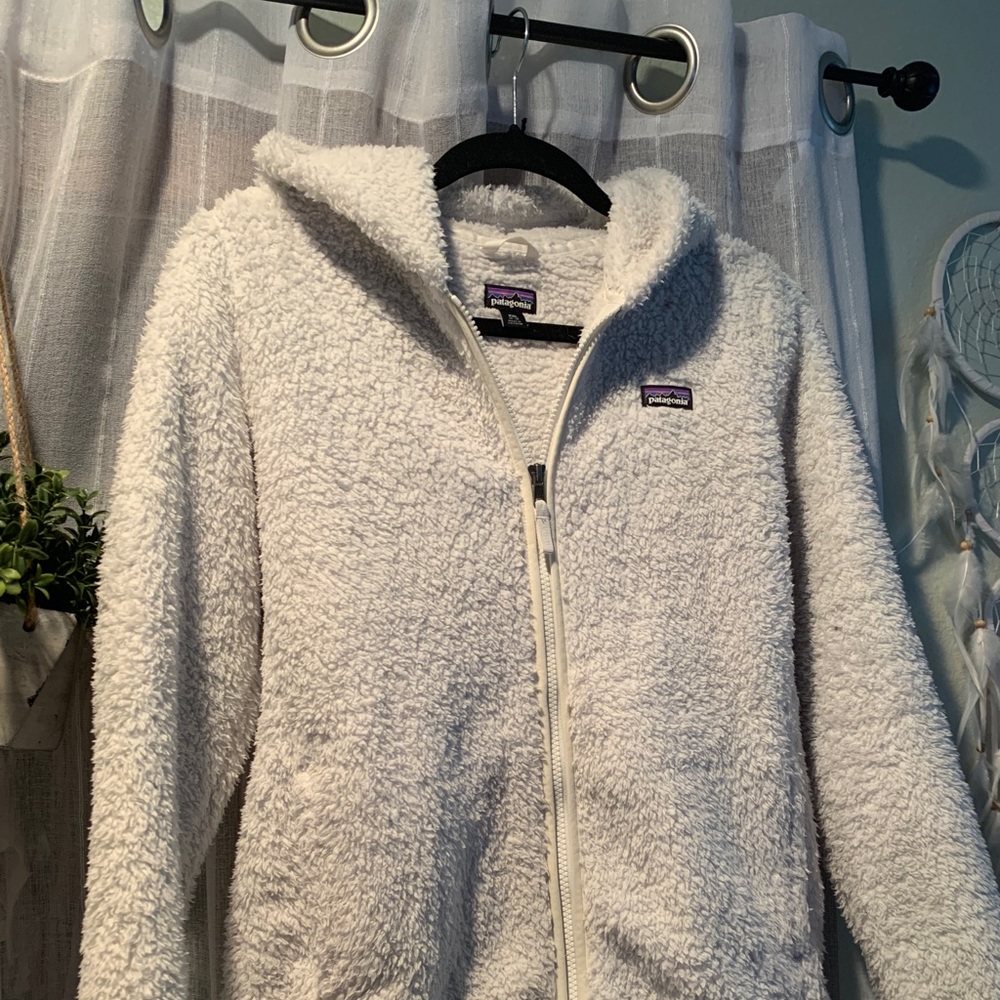 Fuzzy white zip up with hood